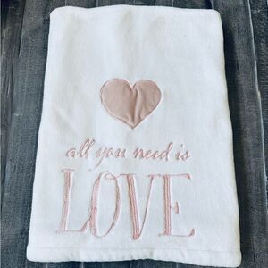Levtex Baby Blanket Thick Plush Love Pink Heart Embroidery